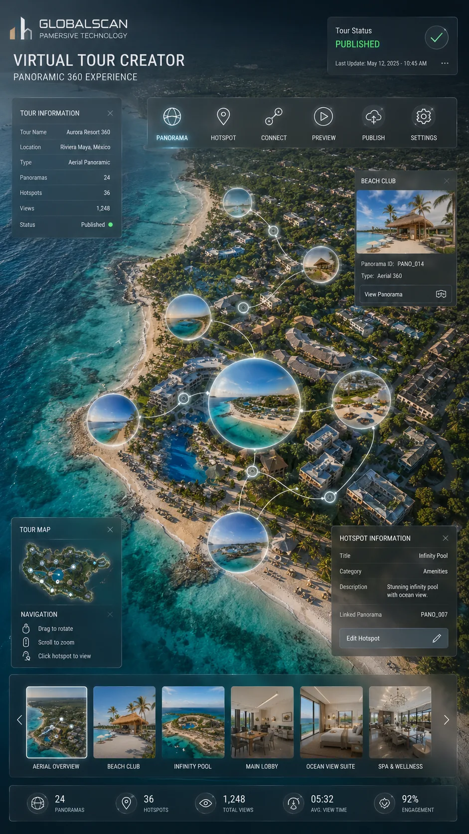 Recorrido aéreo 360 grados — panorámicas inmersivas con dron